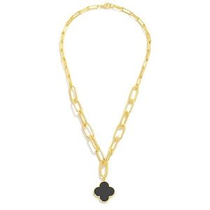 Black Clover Necklace with Paper Clip Chain